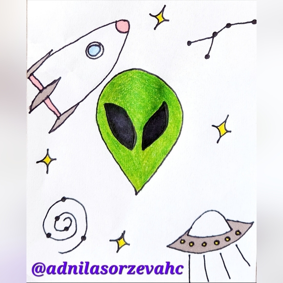 Custom Order @adnilasorzevahc Alien Doodle Business Thank You Cards 50pk - Picture 2 of 11